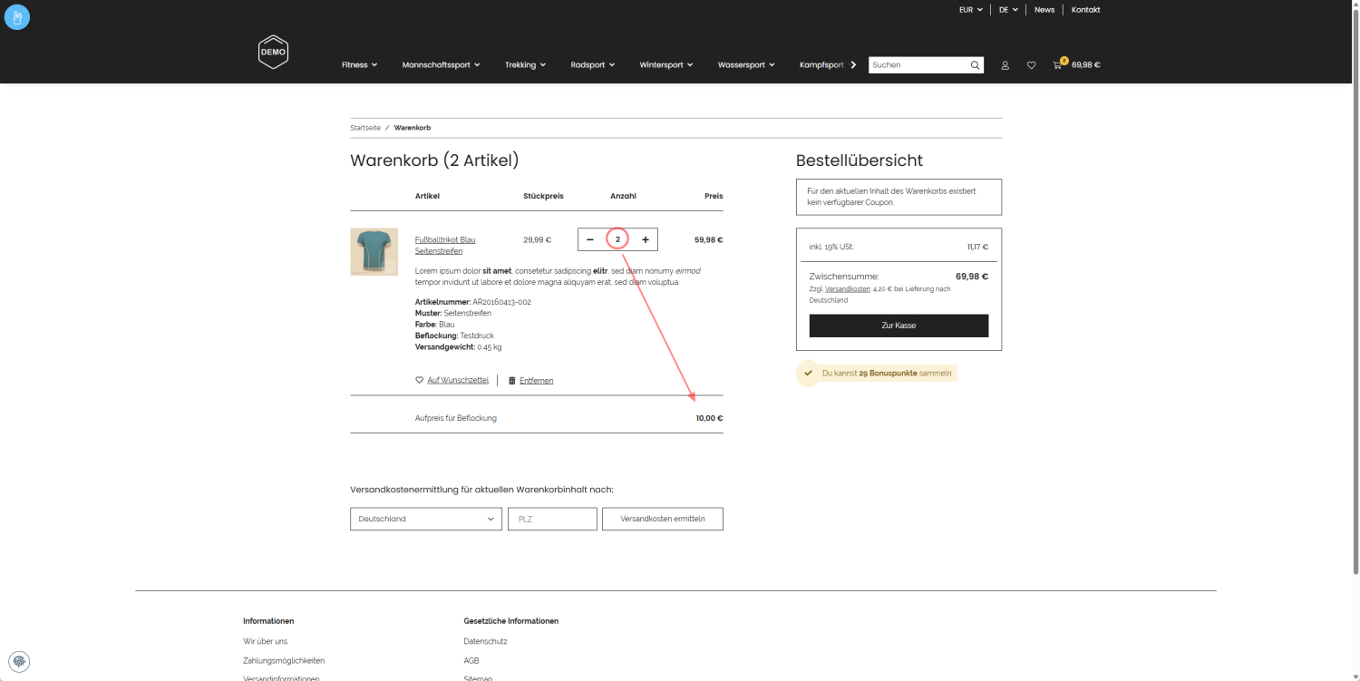 Beispielansicht im Warenkorb