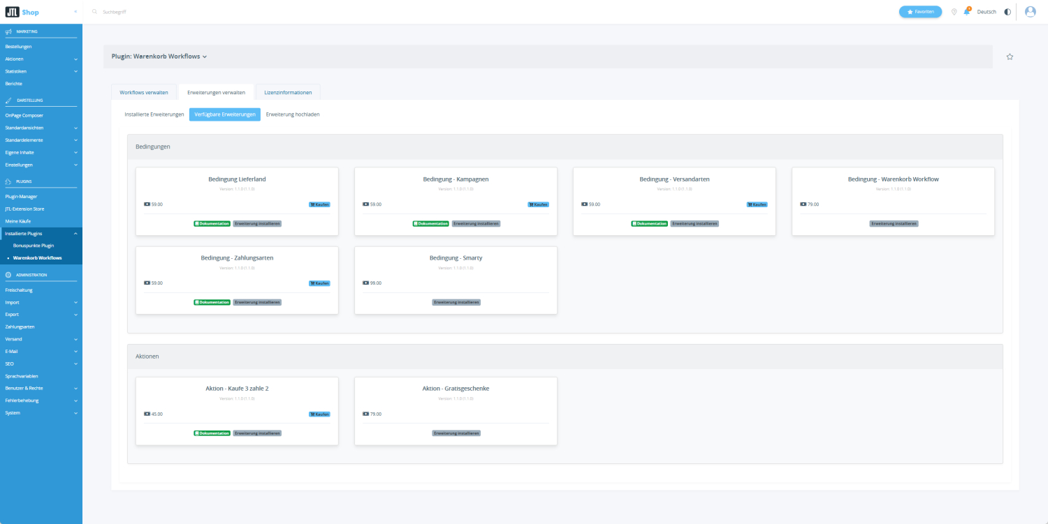 Verfügbare Erweiterungen im Überblick